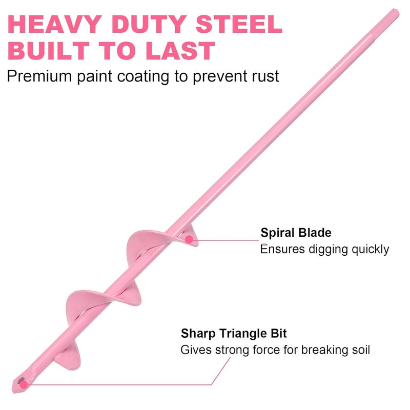 Genubi Industry Auger Drill Bit for Planting 1.6 x 16.5 Inch, Garden Spiral Bit for 3/8" Hex Drive Drill, Earth Post Hole Digger Bulb Planter Auger for Planting Bedding Rapid Digging, Pretty Pink - Image 5